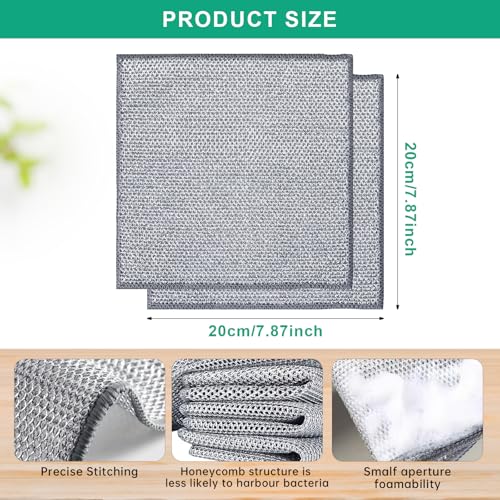 10Pcs Multipurpose Wire Dishwashing Rag, Reusable Non-Scratch Wire Dishcloth, Metal Dish Cloth Wet and Dry for Kitchen Cleaning, Sinks, Dishes, Stove Top, Dimensions(7.87X7.87)