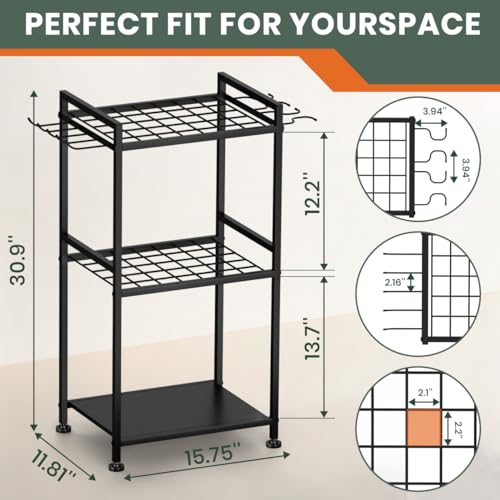 SPACECARE Garden Tool Organizer with Feet, Yard Tower Rack for Garage Organization and Storage, Up to 35 Long-Handled Tools/Rakes/Brooms, Heavy Duty Steel Garden Tool Stand for Shed, Outdoor, Black - style: RACK-with Feet