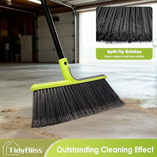 TidyBliss Outdoor Broom Heavy Duty, 56 inches Tall Commercial Soft Bristle Angle Brush for Sweeping Outside Patio Garden Porch Deck Shop Restaurant Garage House Lobby Hardwood Floors (Green)