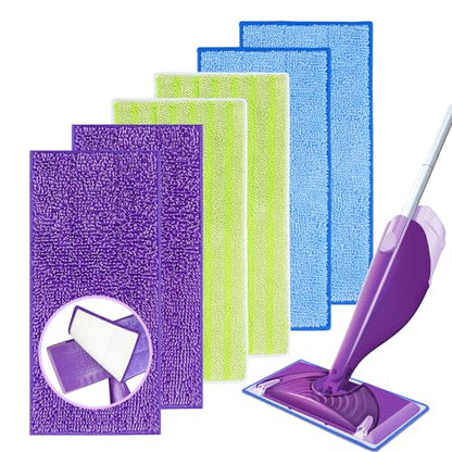 6 Pack Reusable Mop Pads Compatible with Swiffer Wet Jet, Microfiber Mop Refill Pads Replacement Pads for Swiffer WetJet, Machine Washable Perfectly for All Floor Surfaces Cleaning