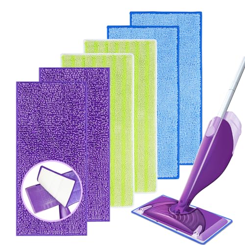 6 Pack Reusable Mop Pads Compatible with Swiffer Wet Jet, Microfiber Mop Refill Pads Replacement Pads for Swiffer WetJet, Machine Washable Perfectly for All Floor Surfaces Cleaning