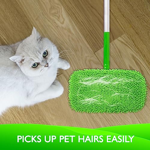 Reusable Microfiber Mop Pads Compatible with Swiffer Sweeper- 4 Pack Dry Sweeping Cloths & Wet Mopping Cloths - Chenille Washable Wet Pads Refill for Mopping Floors (Mop is not Included) - color: 4 Pack (Green)