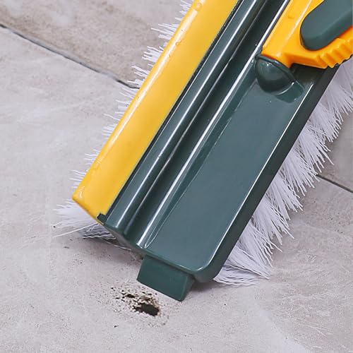 Grout Scrub Brush with 42" Long Handle Double-Sided Floor Scrub Brush V-Shape Grout Cleaner with Squeegee 180° Rotating for Tile Floors, Baseboards, Wall - color: Green