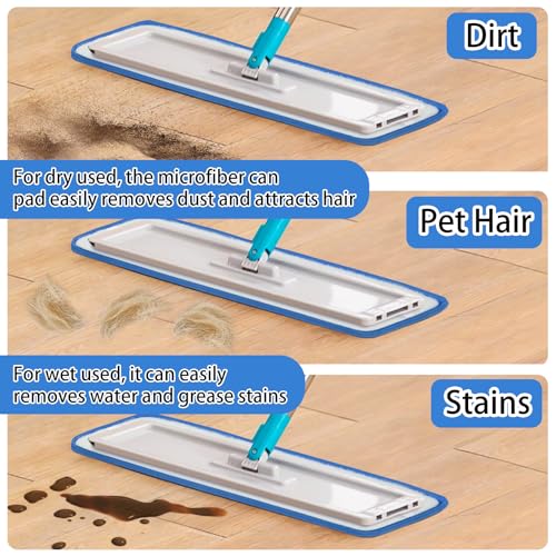 Replacement Mop Pads, Microfiber Cleaning Mop Compatible with Bona Mop, Washable & Reusable Mop Refill Pads for Hardwood Floor,18 Inch, Blue (8)