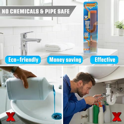 Flexisnake Drain Weasel Hair Clog Remover Kit – Plumbing Snake Auger for Cleaning Shower, Bath Tub, Bathroom Drains with Rotating Handle and 5 Disposable Wands, Made in USA