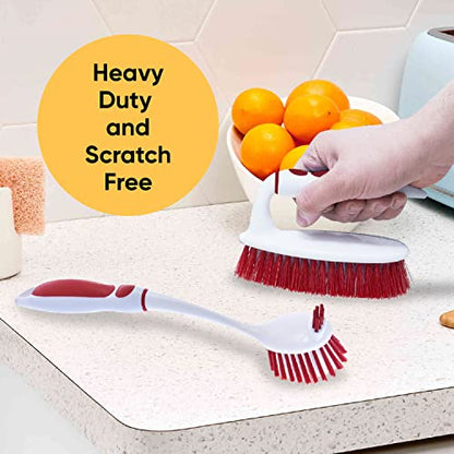 Deep Cleaning Brush Scrubber Set of 3-2 Double Sided Dish and Vegetable Brush and 1 All-Purpose Scrub Brush – Heavy Duty, Non-Scratch, Multipurpose Utility Scrubber for Home, Kitchen, Bathroom – Red