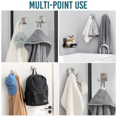 TAILI Patented Strong Suction Cup Hook, 304 Stainless Steel Bathroom Suction Cup Holder for Towel, Loofah, Bathrobe, Damage-Free Hanging Shower Wall Hook, Double-Hook Widening Design, 2 Pack, Silver - color: Wide Double-Hook, Silver