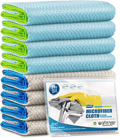 Microfiber Cleaning Cloth Lint Free Glass Cleaner Window Polishing Streak Free Miracle Easy Clean Rag Reusable for Mirror Kitchen Dish Auto Detailing,Pack of 8, 12'' x 16'', Blue and Grey - color: Blue and Grey, 12 X 16 Inch