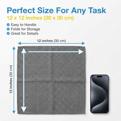 MIRACLEAN Waffle Weave Microfiber Towel, 12 x 12 inches, Barista Towels, Lint Free Cloth, Glass Towels, Waffle Towels Car Detailing, 6 Pack Premium Microfiber Cleaning Cloth - size: 6 Pack