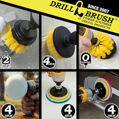 Drillbrush Power Scrubber Brush Set - Drill Brush Attachment - Grout Brush Drill Attachment - Drill Scrubber Attachment - Bathroom Cleaner Scrub Brush - Toilet Brush Cleaning Supplies - Grout Cleaner - color: Yellow