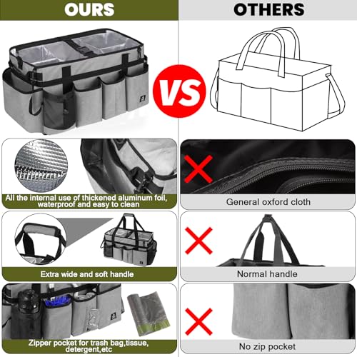 Extra large Cleaning Caddy Bag Built-in Sturdy Support Board, Cleaning Organizer with Detachable Divider, Cleaning Supply Tote with Adjustable Shoulder Strap (Grey, 19'' x 11'' x 11'') - color: Grey