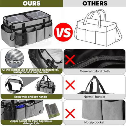 Extra large Cleaning Caddy Bag Built-in Sturdy Support Board, Cleaning Organizer with Detachable Divider, Cleaning Supply Tote with Adjustable Shoulder Strap (Grey, 19'' x 11'' x 11'') - color: Grey