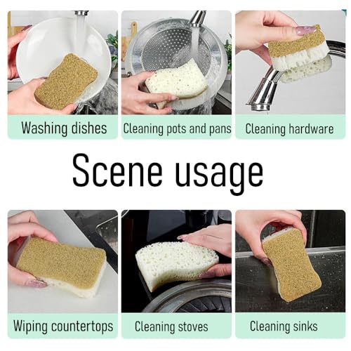 6 Count Non-Scratch Dish Sponges Kitchen, Cleans Fast Without Scratching, Dual Sided Kitchen Sponges, Long Lasting Cleaning Sponges for Dishes,Easy to Dry and Reusable-Brown Wave-Shaped