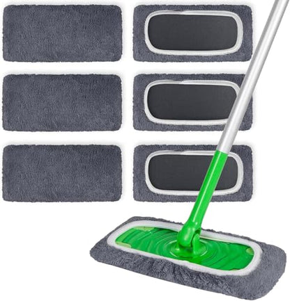 6 Pack Reusable Microfiber Mop Pads Compatible with Swiffer Sweeper Mop, Dry Sweeping Cloths & Wet Mopping Cloths, Washable Wet Pads Refill for Hardwood Surface Floor Cleaning - color: Grey 6 Pack