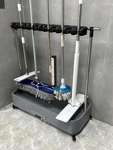 Cleaning Tool Cart Storage For Hotels Restaurant Schools and Home Office, Stand Alone Mop and Broom Holder for Bathroom/ Kitchen/ Laundry Room, Quick Drainage ( Color : Style-2 , Size : 8 Pole Clip ) - color: Style-2, size: 8 Pole Clip