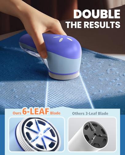 POPCHOSE Fabric Shaver, Lint Remover for Clothes, Electric Lint Shaver with 6-Leaf Blades, Sweater Shavers to Remove Pilling for Clothing, Couch, Furniture, Fuzz, Lint Ball, Bobbles, Bluish-Purple - color: Bluish Purple