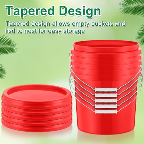 Tioncy 10 Pcs 2 Gallon Plastic Bucket with Lid Heavy Duty 2 Gallon Bucket Pail with Lid Handle for Storage Container Home Household Cleaning (Red) - color: Red