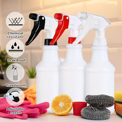 Yinder 18 Pcs 16 Oz Plastic Spray Bottle Bulk Empty Refillable Spray Bottles for Cleaning Solution Leak Proof Water Sprayer with Adjustable Nozzle Mist/Stream Mode(Black, White, Red) - color: Black, White, Red