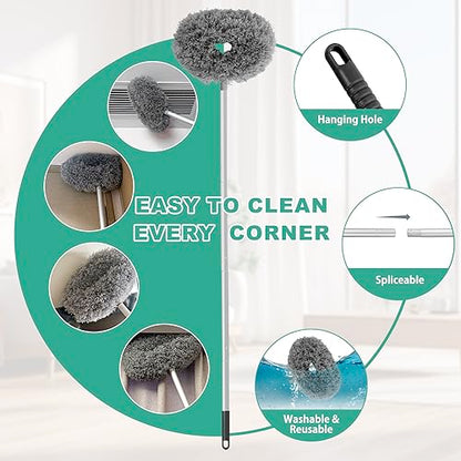 Ceiling Fan Cleaner Duster Reusable Microfiber Ceiling Fan Blade Cleaner Removable Duster with Extension Pole Adjusts 13 to 49.7 Inch for Cleaning Walls Bookshelves Furniture Door Window Top (Gray) - color: Gray