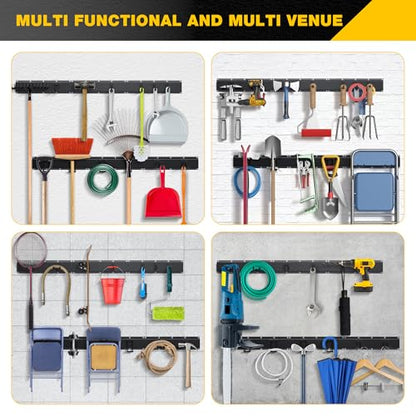 Garage Tool Organizer Wall Mount with 96 inches Rails and 13 Adjustable Heavy-Duty Hooks, Garden Tool Organizer, 19 Pack Carries 820 lbs, Heavy Duty Garage Storage Rack For Yard, Shed, Easy to install - size: 96 inch with 6 Panels & 13 Hooks