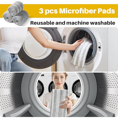 JOYMOOP Industrial Mop and Bucket Set, 17.7-inch Dust Mops for Floor Cleaning, Flat Mop Bucket with Wringer, Include 3 Reusable Microfiber Mop Pads - Yellow - size: 17.7" Mop-head - 60" Mop+3 Mop Pads