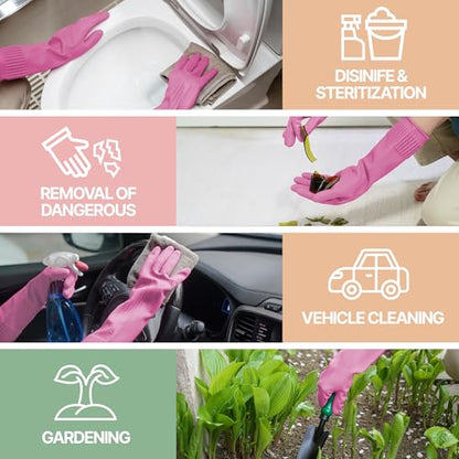 DABOGOSA Mamison 2 Pairs Reusable Waterproof Household Dishwashing Cleaning Rubber Gloves, Non-Slip Kitchen Glove (Pink, Small (Pack of 2)) - color: Pink, size: Small (Pack of 2)