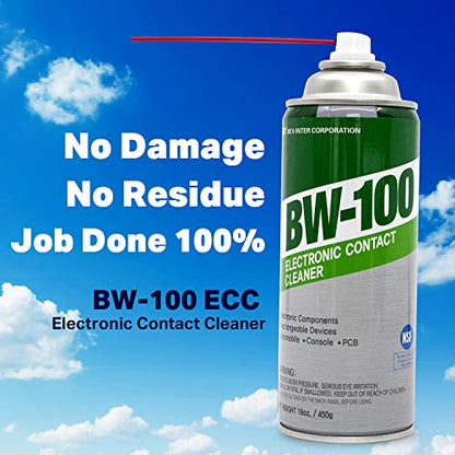 BW-100 Non-Flammable Electronic Contact Cleaner Aerosol Spray- Safely Cleans Joycons, Computers, PCB, and More - Removes dust, dirt and contaminants on contacts - Quick Dry| 16oz/450g - size: 1 Pound (Pack of 1)