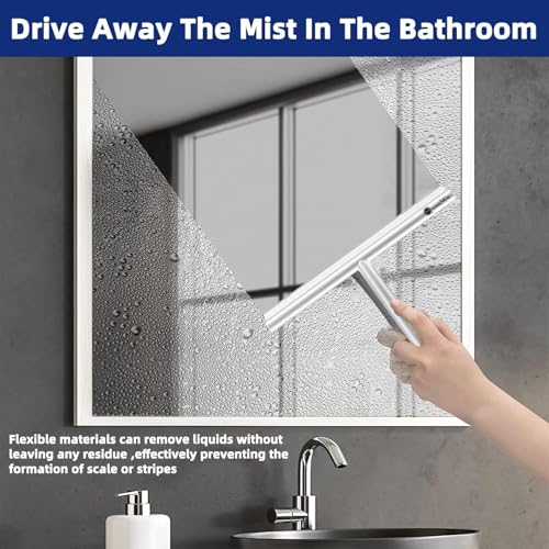 9 Inch All-Purpose Silicone Squeegee Scrubber with Suction & Hook, Streak-Free Glass Wiper for Shower Doors, Tile Walls, Windows, Mirrors & Household Cleaning (White) - size: Round Head-9 inch（White）