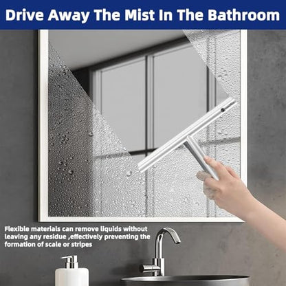 9 Inch All-Purpose Silicone Squeegee Scrubber with Suction & Hook, Streak-Free Glass Wiper for Shower Doors, Tile Walls, Windows, Mirrors & Household Cleaning (White) - size: Round Head-9 inch（White）