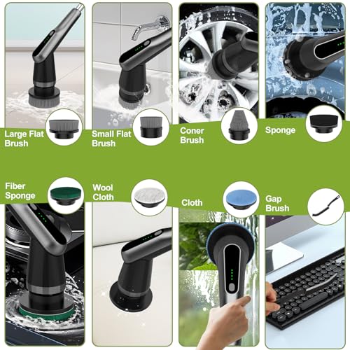 WKY-Electric Spin Scrubber - Upgraded 10-in-1 IPX7 Waterproof Shower Scrubber, Retractable Handle & 2-Speed for Toilet, Bathroom, Bathtub, Tile Floors - color: Black&lgray