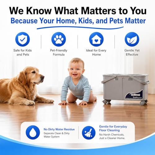 RinseWise Compact Gen 1 Spin Mop and Bucket with Wringer, 1.5 Gal Clean Water Capacity, Clean & Dirty Water Separation, 4 Swivel Wheels, 61" Long Handle, 6 Mop Heads for Daily Floor Cleaning