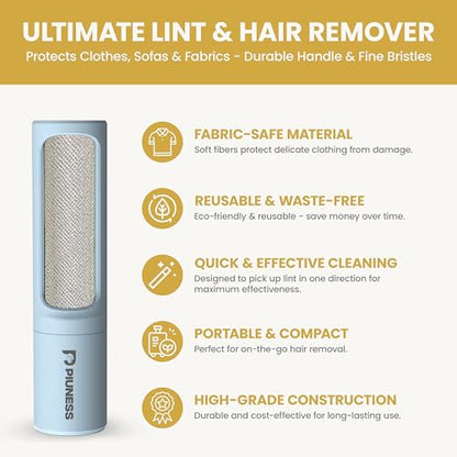 Pet Hair Remover Roller – Reusable Lint Roller for Cat & Dog Hair on Furniture, Couch, Carpet, Car & Bedding – Portable, Eco-Friendly - color: Blue