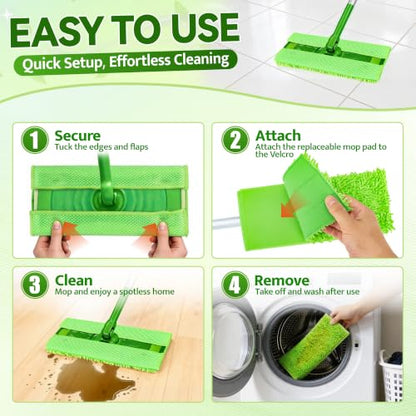 FIXSMITH Reusable Mop Pads Compatible with Swiffer Sweeper and All 10-12 inch Flat mops, 8 Pack Washable Wet Dry Mop Refills, Microfiber Mop Replacement Heads for Floor Cleaning