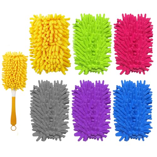 Reusable Duster Refill Compatible with Swiffer Hand Duster - 360 Heavy Duty Dusters Refills - Microfiber Ceiling Fan Duster for Swiffer Dusters Extended Handle, 6 Pack(Handle is Not Included) - color: 6 Pack(multicolor)