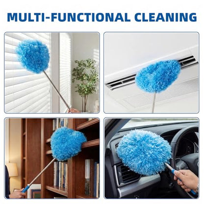 Ceiling Fan Cleaner Duster - Reusable Microfiber Ceiling Fan Blade Cleaner, Long Handle, Dust-Locking, Reusable, Bendable Head Attachment with Soft Grip for Ceiling Fan & High Furniture Surfaces