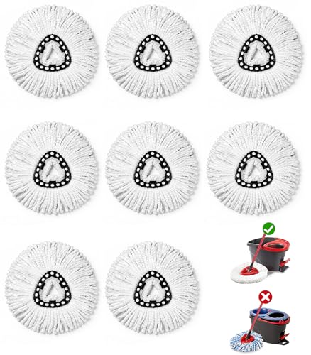 8 Pack Spin Mop Head Replacement for O-Ceda Easy Wring 1-Tank System, Microfiber Mop Refills, 360° Swivel, Deep Cleaning, Machine Washable & Easy to Replace (White) - size: 8 pack
