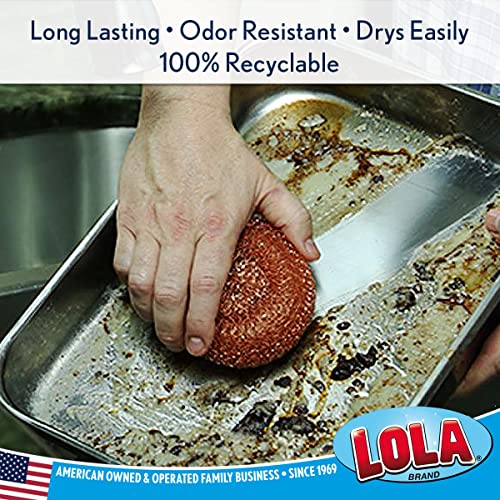 LOLA Copper Mesh Scouring Pad, 12 Pack, 45 Grams, 4" Heavy Duty Cleaning Pads, Copper Coated Knitted Wire Mesh, Recyclable, Cleans Baked On Messes - size: 12 Pack, style: Jumbo