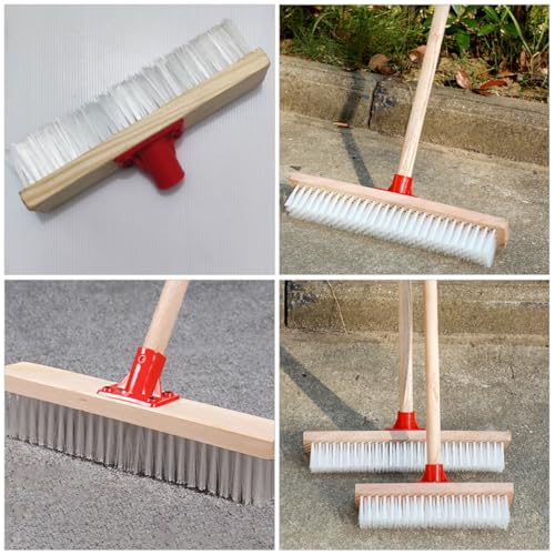 Hard Bristle Floor Brush with Long Handle, Nylon Stiff Bristle Scrubbing Brush for Outdoor Patio and Bathroom Floor Cleaning, Sturdy 40cm Scrubber for Decking and Carpet Stain