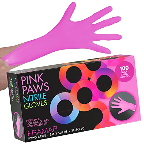 FRAMAR Pink Gloves Disposable Latex Free Large – Nitrile Gloves Large, Non Latex, Powder Free, Guantes De Nitrilo, For Hair Dye, Salon, Cleaning, Tattoo, Food Prep, Extra Durable – 100 Pack - size: Large