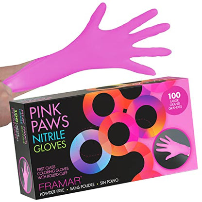 FRAMAR Pink Gloves Disposable Latex Free Large – Nitrile Gloves Large, Non Latex, Powder Free, Guantes De Nitrilo, For Hair Dye, Salon, Cleaning, Tattoo, Food Prep, Extra Durable – 100 Pack - size: Large