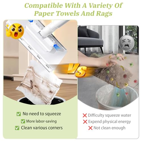 Quick Grip Mini Mop, Zero Touch MiniMop, Disposable Clip Mopstick Reusable Cloths, Retractable Gap Dust Cleaner Flat Mops with Locking Head & Sweeping Cloths (1*mop+10*Cloth)
