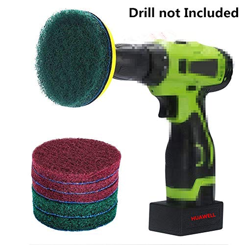 5 Inch Drill Powered Brush Tile Scrubber Scouring Pads Cleaning Kit, 2 Different Stiffness, 5-Inch Disc Pad Holder with 6 Scrubbing Pads, Cleans Large Flat Areas Perfectly (5-inch)