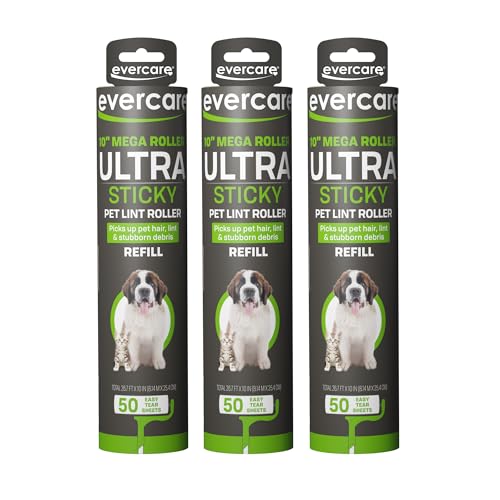 Evercare Pack of 3 All-Purpose Pet Mega Oversized Lint Roller Refills, 50 Sheets Each - size: 50 Count (Pack of 3), style: 3-Pack Mega Lint Rollers (50 Sheets Each)
