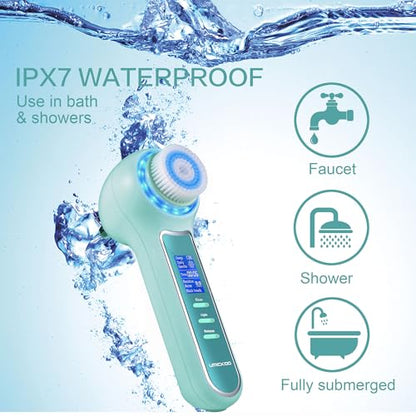 UMICKOO Face Scrubber Exfoliator,Facial Cleansing Brush Waterproof with LCD Screen,Blackhead Remover Vacuum with 5 Brush Heads,Face Spin Brush for Exfoliating, Massaging and Deep Pore Cleansing - color: Mintgreen
