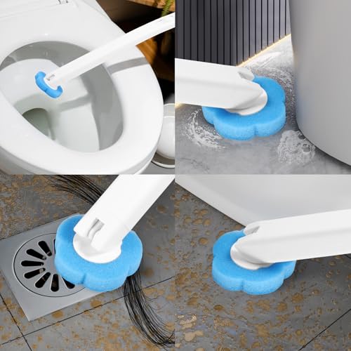 Toilet Cleaning Kit Wall Mounted Toilet Brush with 24 Refills Gray White Extended Handle Replacement Heads 360 Deep Cleaning Comfortable Grip for Bathroom - color: Handle+24 Refills