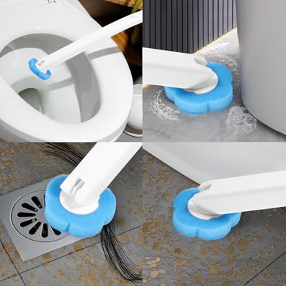 Toilet Cleaning Kit Wall Mounted Toilet Brush with 24 Refills Gray White Extended Handle Replacement Heads 360 Deep Cleaning Comfortable Grip for Bathroom - color: Handle+24 Refills