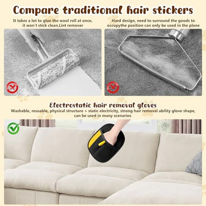 Magic Brush Pet Hair, Pet Hair Remover Gloves for Cats & Dogs, Newly Upgraded Reusable Electrostatic Pet Hair Remover Glove, for Couch Furniture, Carpet, Curtain