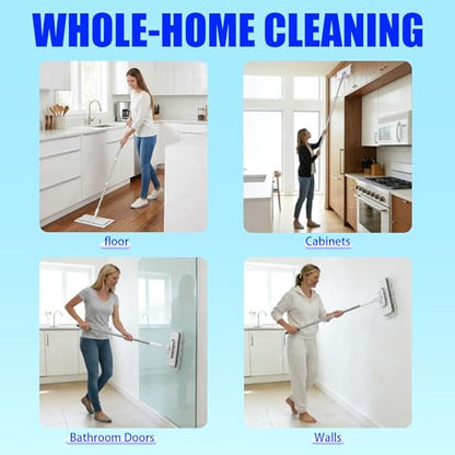 New Hands Free Multi Purpose Flat Mop with 10 Reusable Cloths | Convenient Cloth Changing, Compatible with Swiffer Pads, Hardwood Tile Marble Lightly Floor Cleaning, 52in Handle - size: 52 in large dust mop with 10 cloths