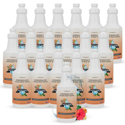 Steam & Go Demineralized Water for Steam Mop – Tropical Bloom Scent, 32 oz (Pack of 18)| Scented Floor Cleaner Solution, Ready-to-Use, Compatible with Any Steam Cleaner - size: 32 Fl Oz (Pack of 18)