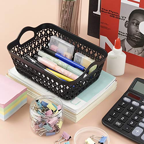 12-Pack Mini Plastic Storage Basket Trays with Handle, Black - size: mini